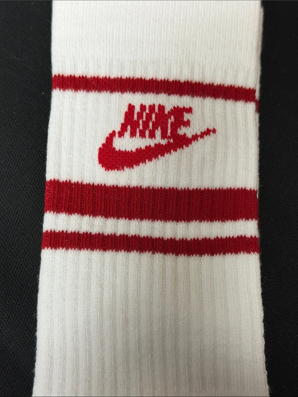 Nike White Crew Athletic Socks with Red Swoosh and Stripes